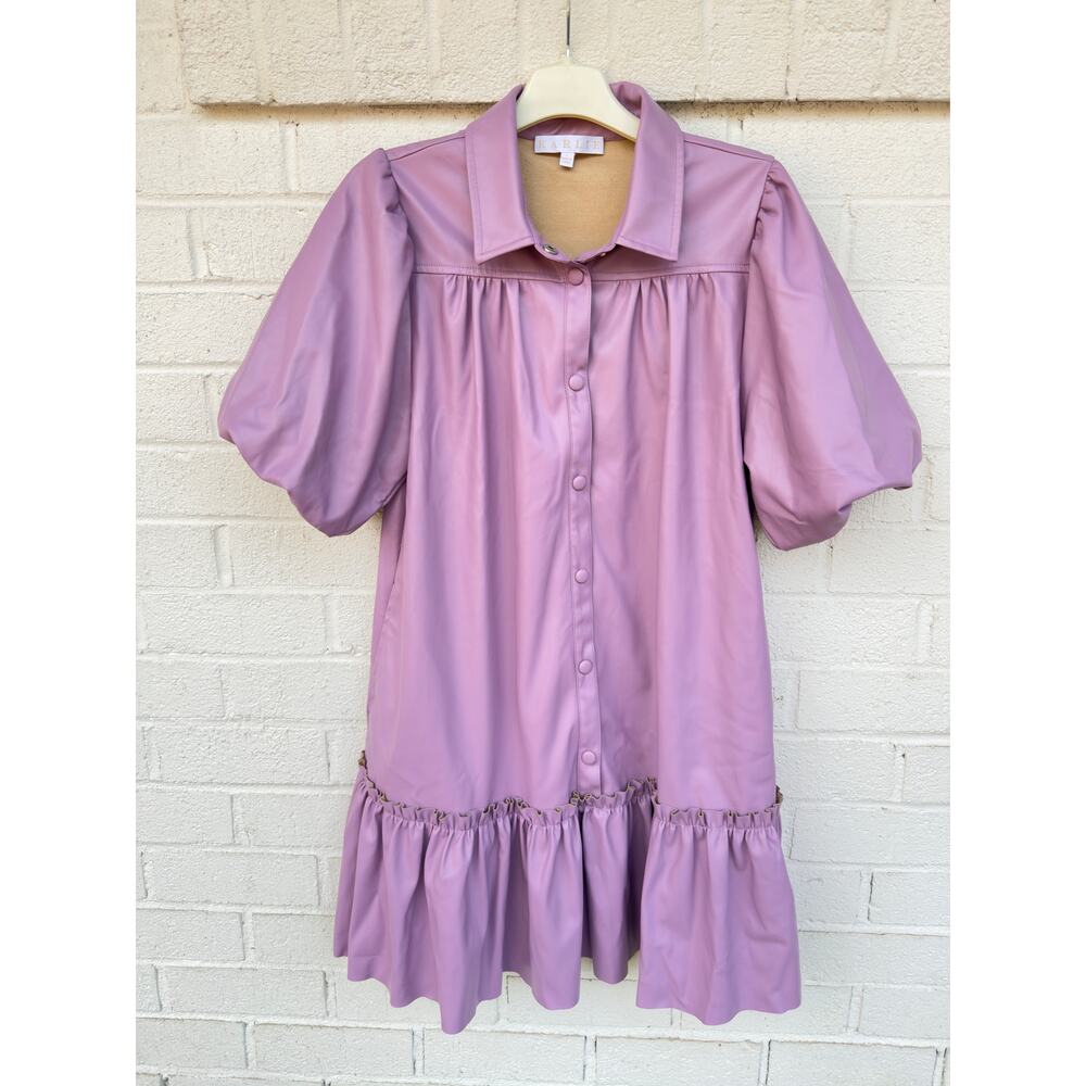 Karlie Lavender Purple Faux Leather Button Babydoll Shift Dress L Trendy Soft